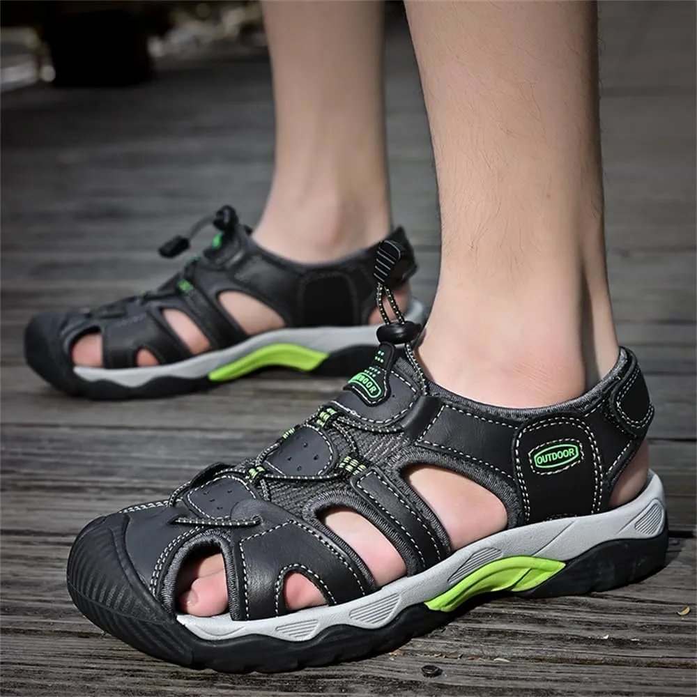 Mens Leather Sandals Beach Hiking Sandals Summer Comfortable Trekking Shoes Hiking Shoes Sports Outdoor with hook