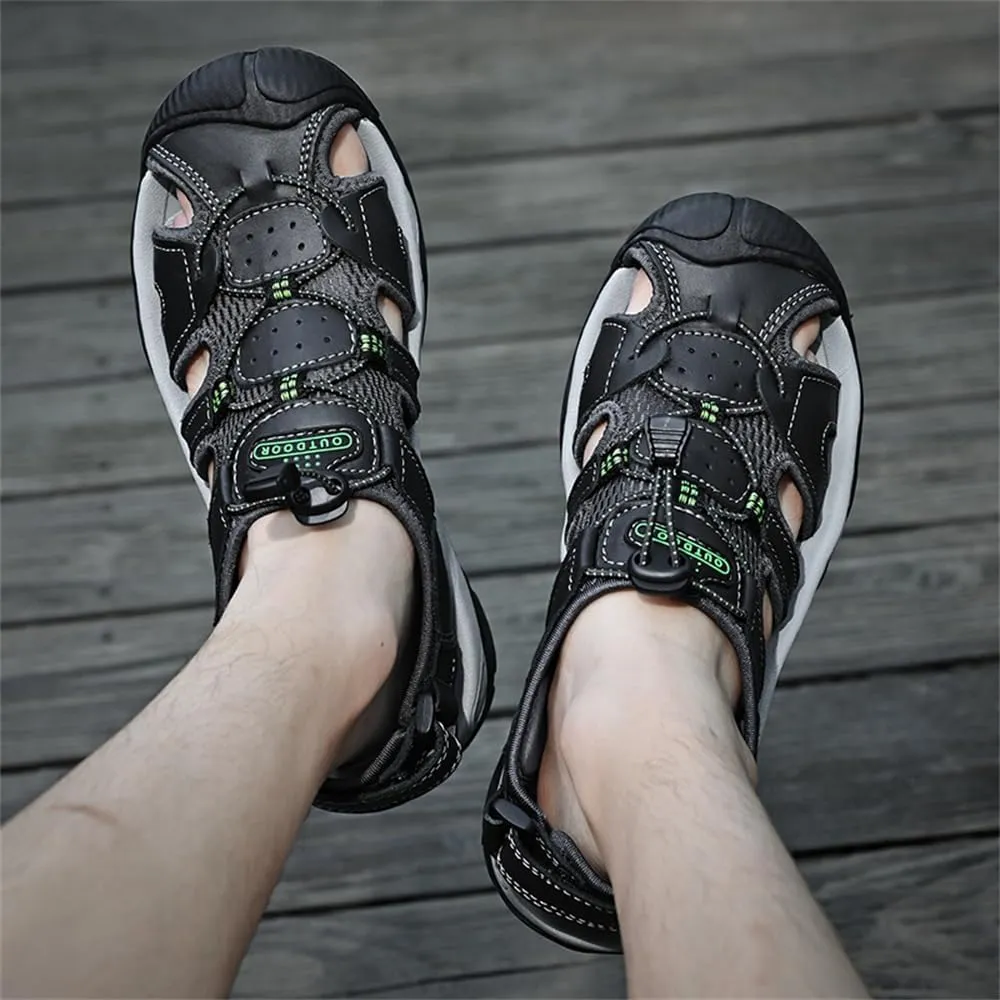 Mens Leather Sandals Beach Hiking Sandals Summer Comfortable Trekking Shoes Hiking Shoes Sports Outdoor with hook
