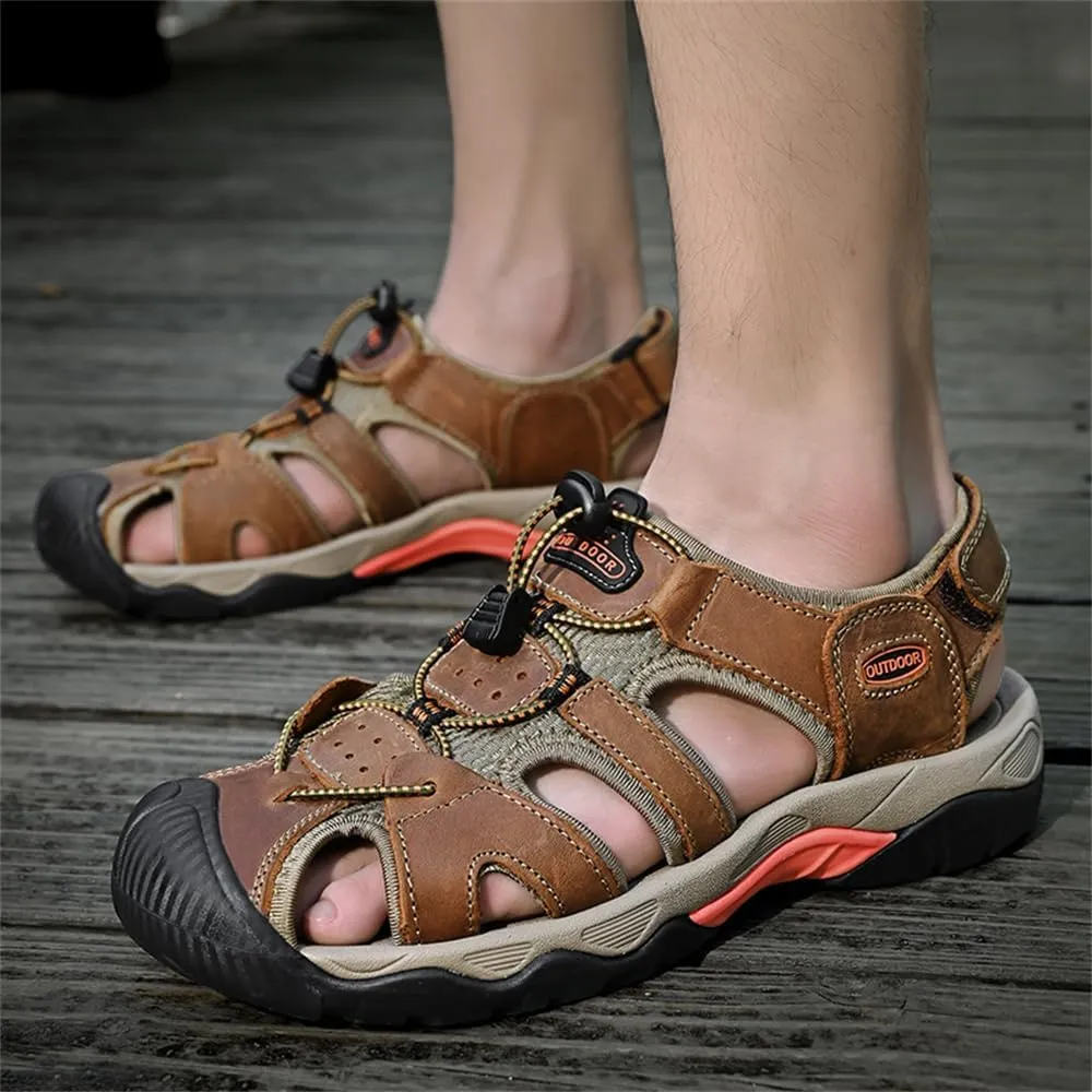 Mens Leather Sandals Beach Hiking Sandals Summer Comfortable Trekking Shoes Hiking Shoes Sports Outdoor with hook
