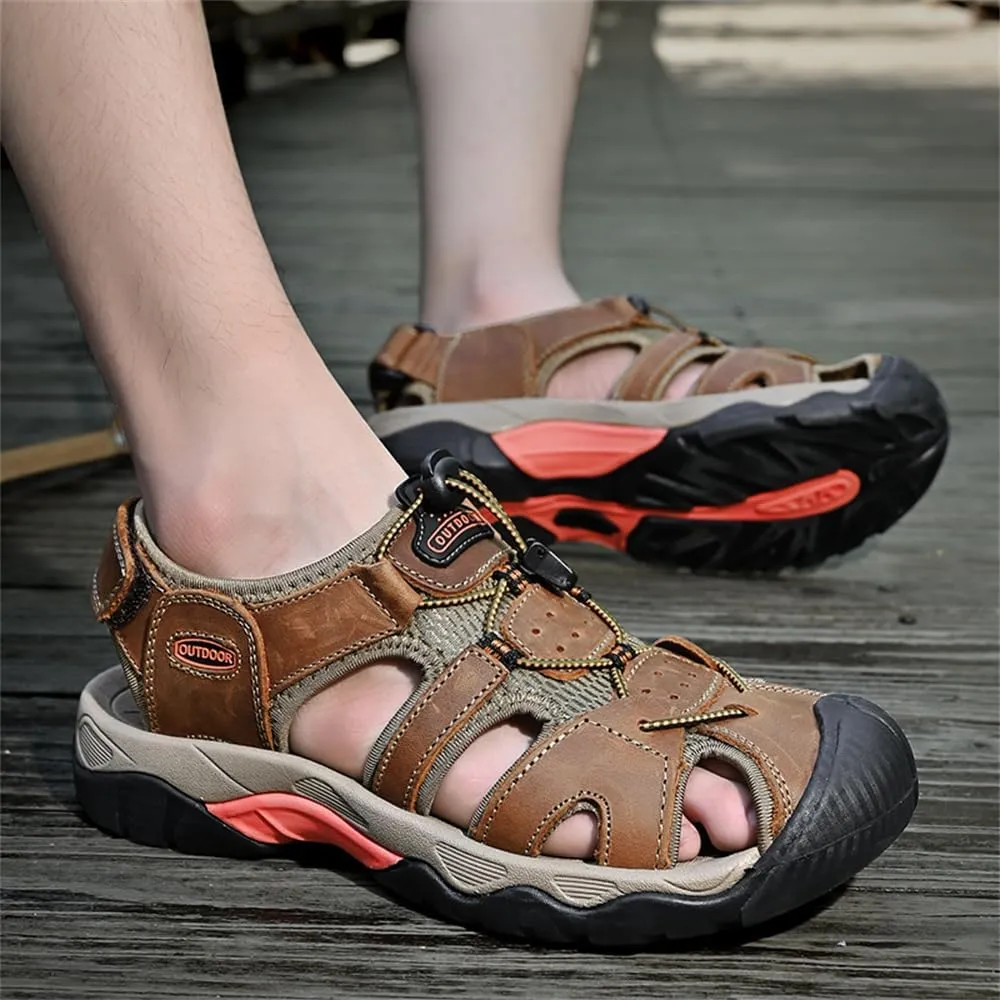 Mens Leather Sandals Beach Hiking Sandals Summer Comfortable Trekking Shoes Hiking Shoes Sports Outdoor with hook
