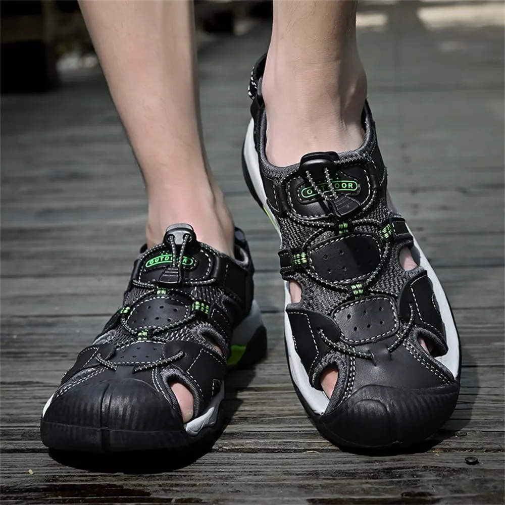 Mens Leather Sandals Beach Hiking Sandals Summer Comfortable Trekking Shoes Hiking Shoes Sports Outdoor with hook