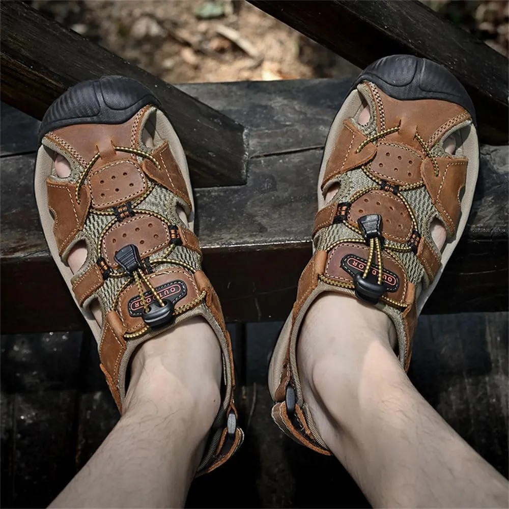 Mens Leather Sandals Beach Hiking Sandals Summer Comfortable Trekking Shoes Hiking Shoes Sports Outdoor with hook