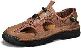 Mens Leather Sandals Outdoor Hiking Sandals Waterproof Athletic Sports Fisherman
