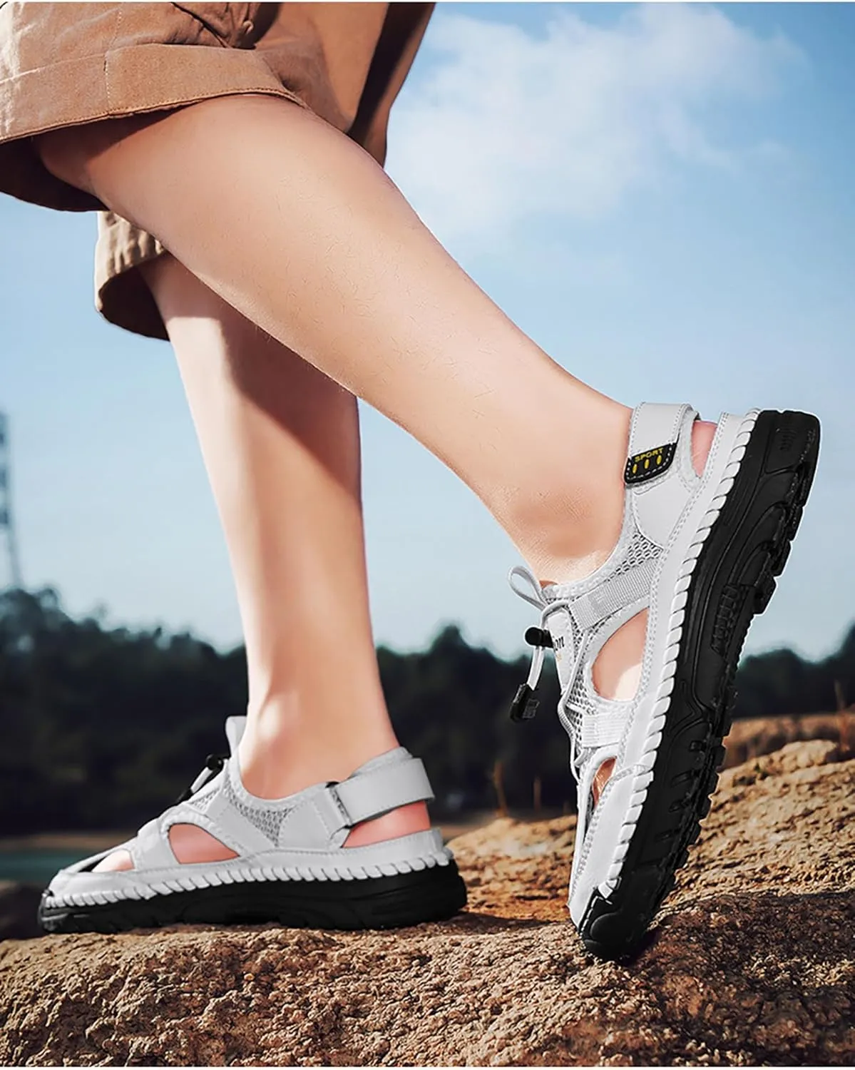 Mens Leather Sandals Outdoor Hiking Sandals Waterproof Athletic Sports Fisherman