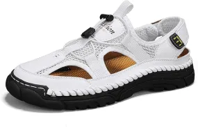 Mens Leather Sandals Outdoor Hiking Sandals Waterproof Athletic Sports Fisherman