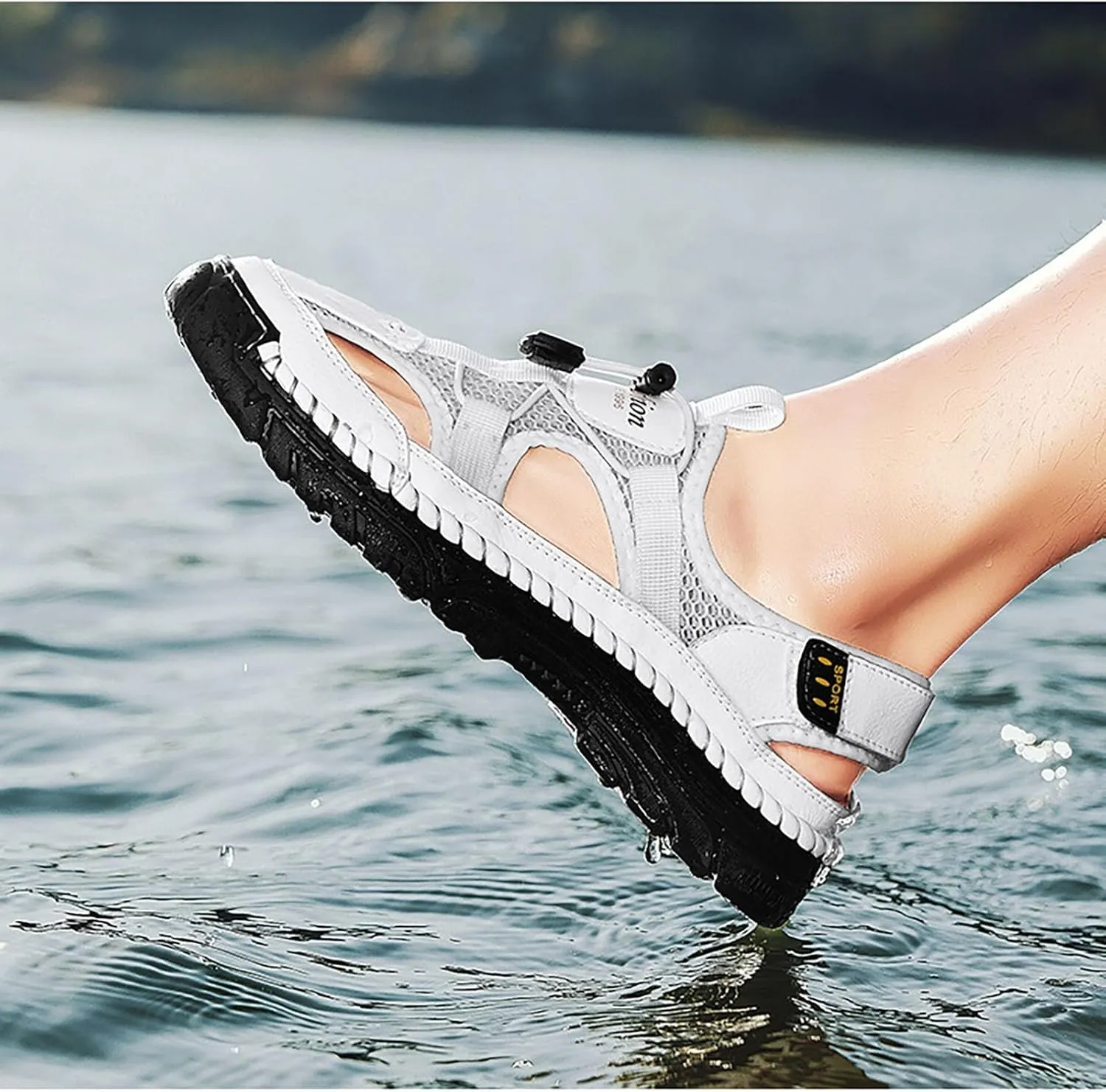 Mens Leather Sandals Outdoor Hiking Sandals Waterproof Athletic Sports Fisherman