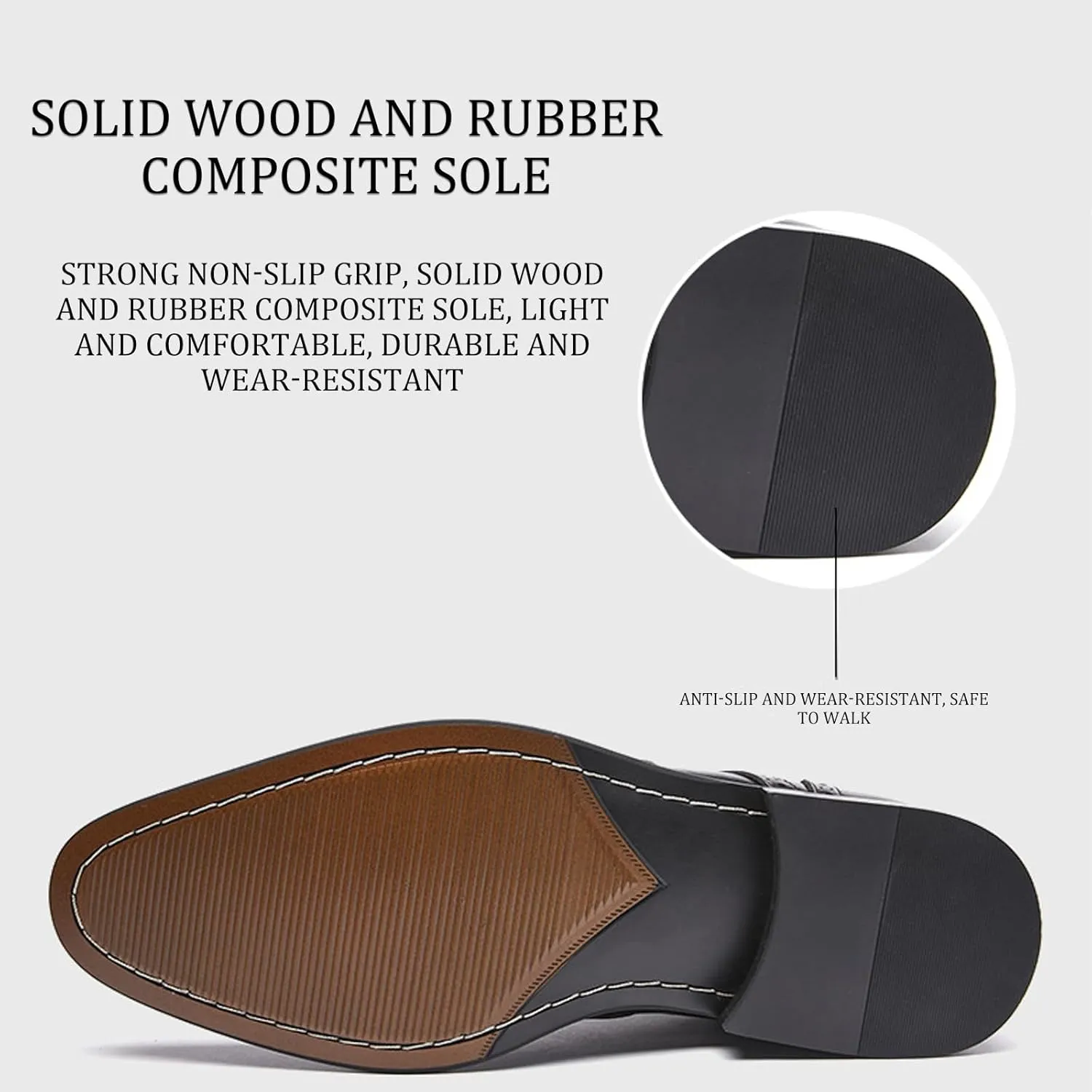 Men's Leather Wingtip Chunky Heel Oxford Shoes Business Pointed Brogue Carved Lace-Up Casual Work Dress Shoes Suitable for Work Wedding Driving