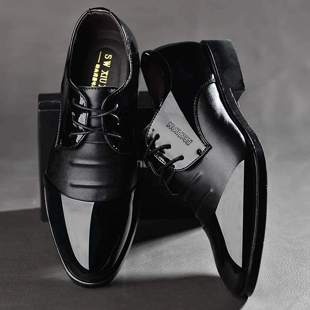 Mens Modern Formal Oxfords Shoes Lace up Pointed Toe Shoes pu Leather Tuxedo Business Dress Shoes