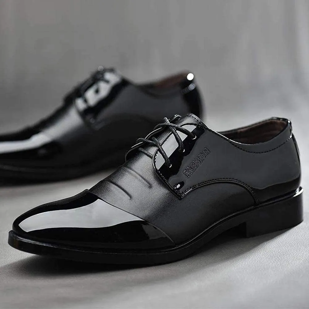 Mens Modern Formal Oxfords Shoes Lace up Pointed Toe Shoes pu Leather Tuxedo Business Dress Shoes