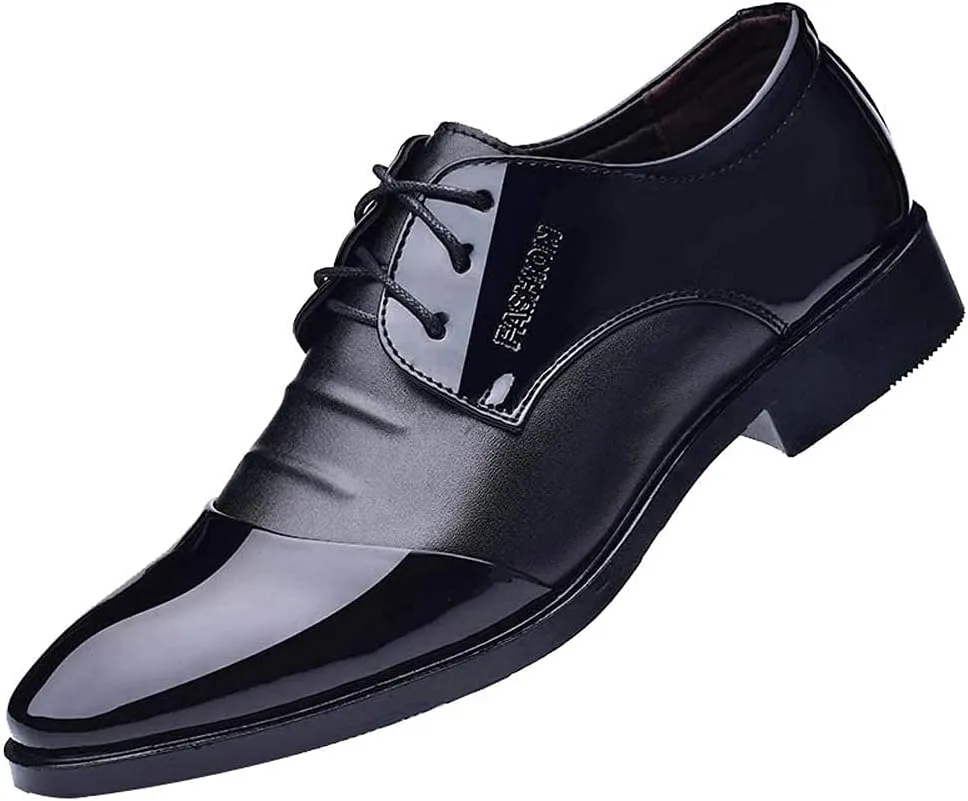 Mens Modern Formal Oxfords Shoes Lace up Pointed Toe Shoes pu Leather Tuxedo Business Dress Shoes