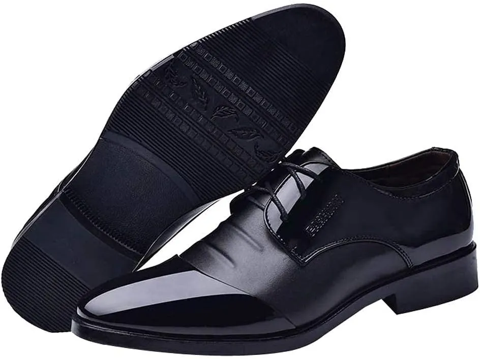 Mens Modern Formal Oxfords Shoes Lace up Pointed Toe Shoes pu Leather Tuxedo Business Dress Shoes