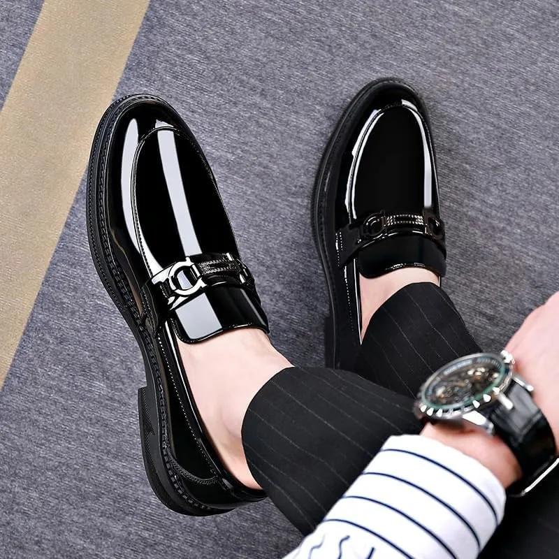 Mens Oxford Men's Patent Leather Brogue Shoes Slip-On Platform Loafer Shoes Fashion Pointed Toe Low Top Oxford Formal Shoes Non-Slip Business Dress Shoes for Party Dating Prom Dress Shoes(9)