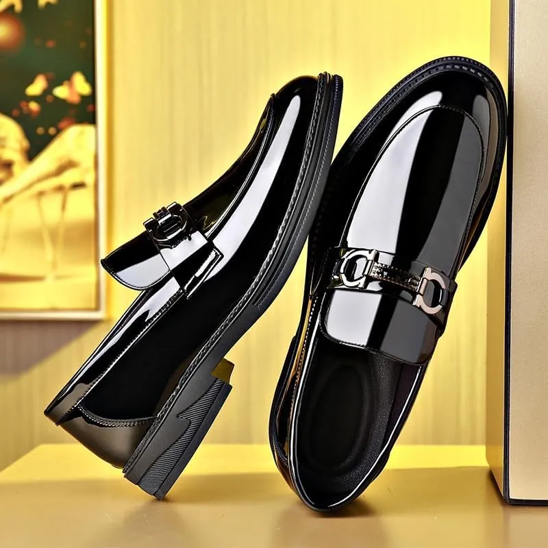 Mens Oxford Men's Patent Leather Brogue Shoes Slip-On Platform Loafer Shoes Fashion Pointed Toe Low Top Oxford Formal Shoes Non-Slip Business Dress Shoes for Party Dating Prom Dress Shoes(9)