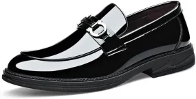 Mens Oxford Men's Patent Leather Brogue Shoes Slip-On Platform Loafer Shoes Fashion Pointed Toe Low Top Oxford Formal Shoes Non-Slip Business Dress Shoes for Party Dating Prom Dress Shoes(9)