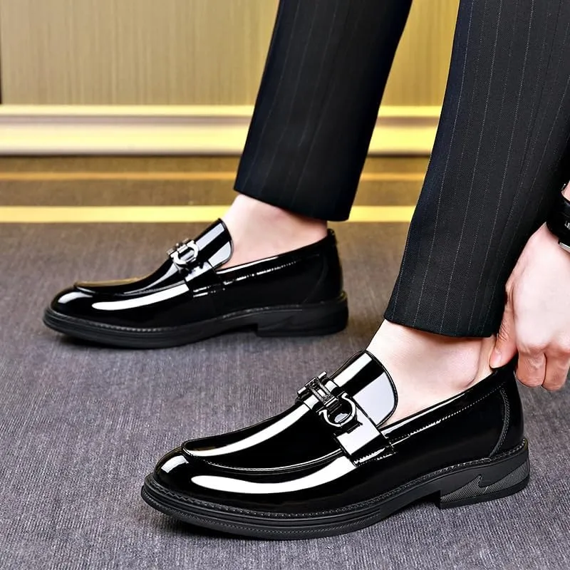 Mens Oxford Men's Patent Leather Brogue Shoes Slip-On Platform Loafer Shoes Fashion Pointed Toe Low Top Oxford Formal Shoes Non-Slip Business Dress Shoes for Party Dating Prom Dress Shoes(9)