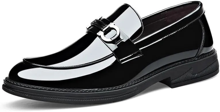 Mens Oxford Men's Patent Leather Brogue Shoes Slip-On Platform Loafer Shoes Fashion Pointed Toe Low Top Oxford Formal Shoes Non-Slip Business Dress Shoes for Party Dating Prom Dress Shoes(9)