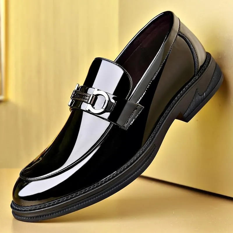 Mens Oxford Men's Patent Leather Brogue Shoes Slip-On Platform Loafer Shoes Fashion Pointed Toe Low Top Oxford Formal Shoes Non-Slip Business Dress Shoes for Party Dating Prom Dress Shoes(9)