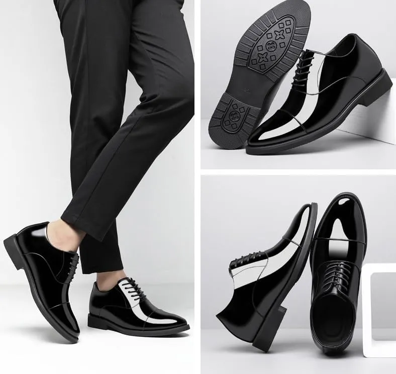 Men's Oxfords Shoes Men Faux Patent Leather Classic Lace-up Formal Tuxedo Dress Shoes Comfort Business Walking Shoes(10)