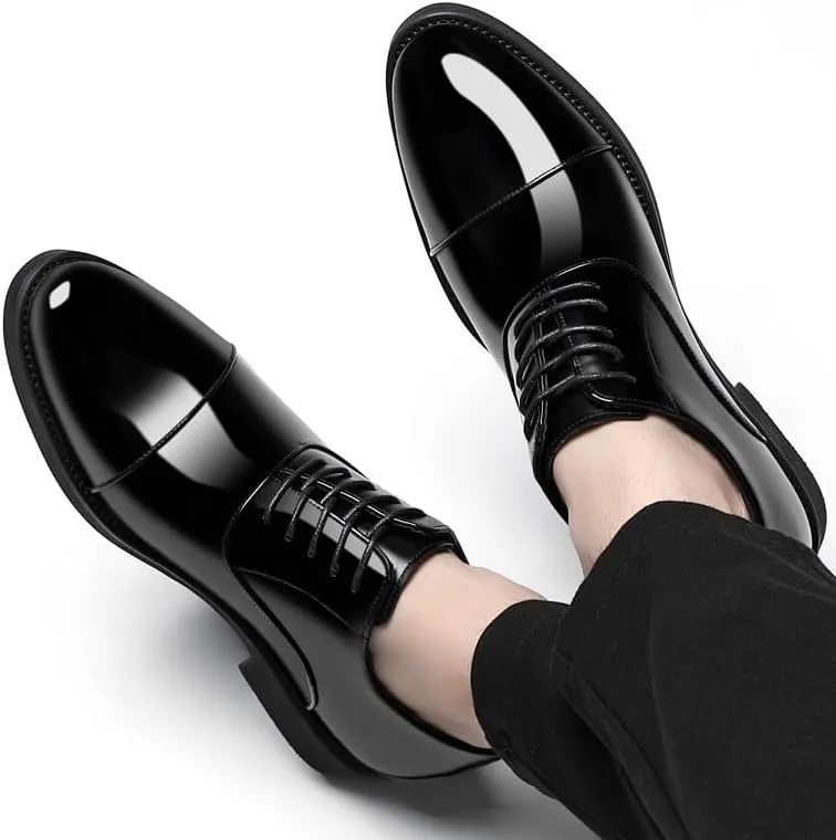 Men's Oxfords Shoes Men Faux Patent Leather Classic Lace-up Formal Tuxedo Dress Shoes Comfort Business Walking Shoes(10)