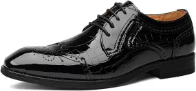 Men's Patent Leather Carved Brogue Oxford Shoes with Adjustable Laces Pointed Toe Wedding Shoes for Men, Business Formal Casual Shoes