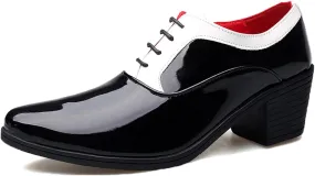 Men's Patent Leather Lace up Block Heel Oxford Shoes Pointed Toe Chunky Low Heel Two Tone Business Dress Loafers Business Derby Shoes Office Prom Evening Wedding Shoes