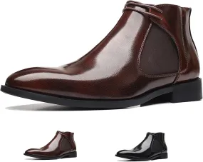Men's Pointed Toe Lace Up Dress Chelsea Boots,Retro High Tops Elastic Ankle Boot Comfortable Slip-On Leather Business Work Formal Boots