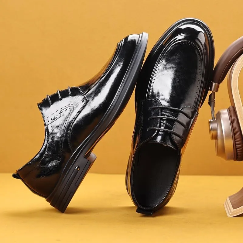 Mens Retro Comfortable Business Height Increasing Non-Slip Softsole Walking Oxford Shoes Driving Working Walking Party Dress Leather Loafers