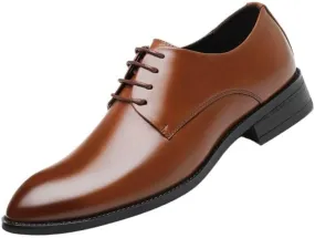 Men's Shiny Patent Leather Dress Shoes Hand Stitched Business Formal Derby Shoes Mens Breathable Comfortable Business Lace Up Oxford Shoes(Brown,7.5)
