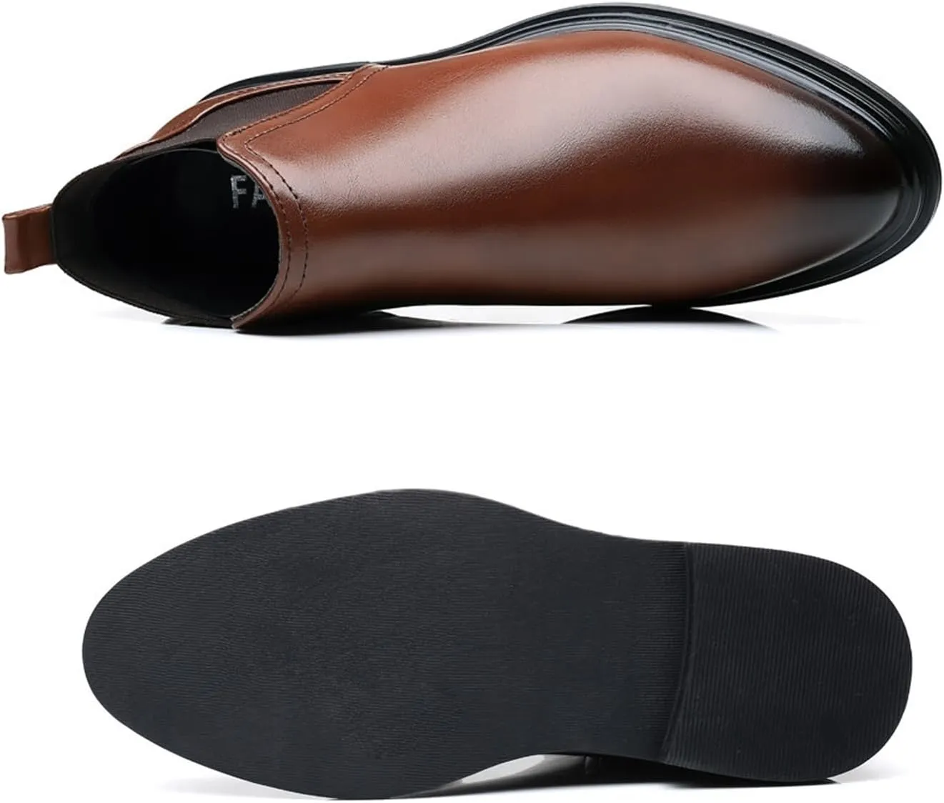 Men's Slip on Leather Chelsea Ankle Boots,Fall Winter Pointed Toe Fashion Elastic Pull on Comfort Dress Boots Casual Non Slip Waterproof Business Work Shoes