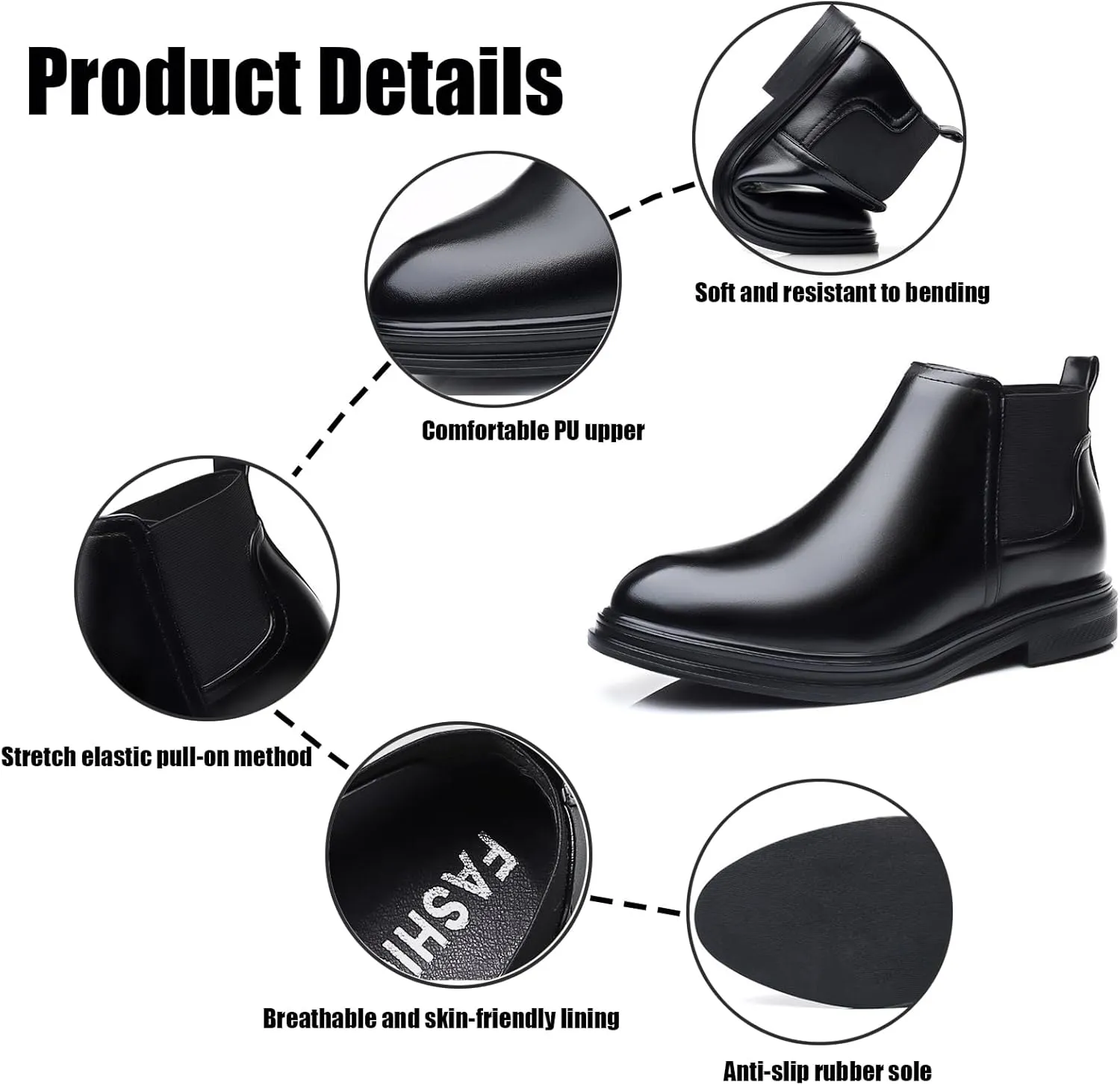 Men's Slip on Leather Chelsea Ankle Boots,Fall Winter Pointed Toe Fashion Elastic Pull on Comfort Dress Boots Casual Non Slip Waterproof Business Work Shoes