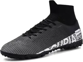 Men's Soccer Cleats Football Shoes with High-Tops Lace-Up Spikes Indoor Firm Ground Turf Training Exercise Futsal Boots
