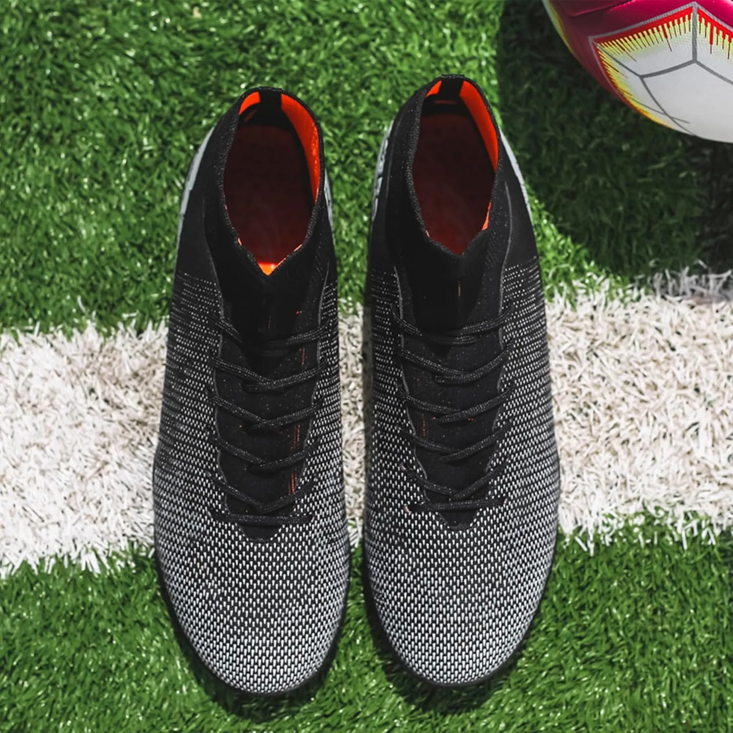 Men's Soccer Cleats Football Shoes with High-Tops Lace-Up Spikes Indoor Firm Ground Turf Training Exercise Futsal Boots