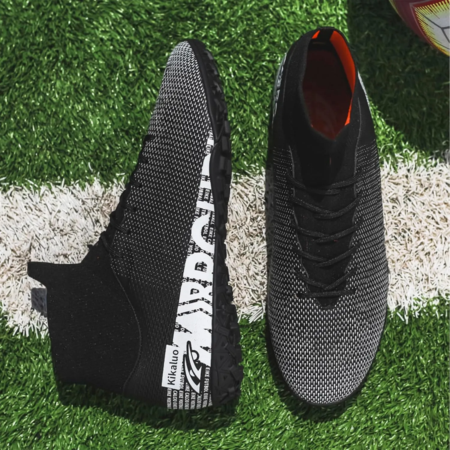 Men's Soccer Cleats Football Shoes with High-Tops Lace-Up Spikes Indoor Firm Ground Turf Training Exercise Futsal Boots