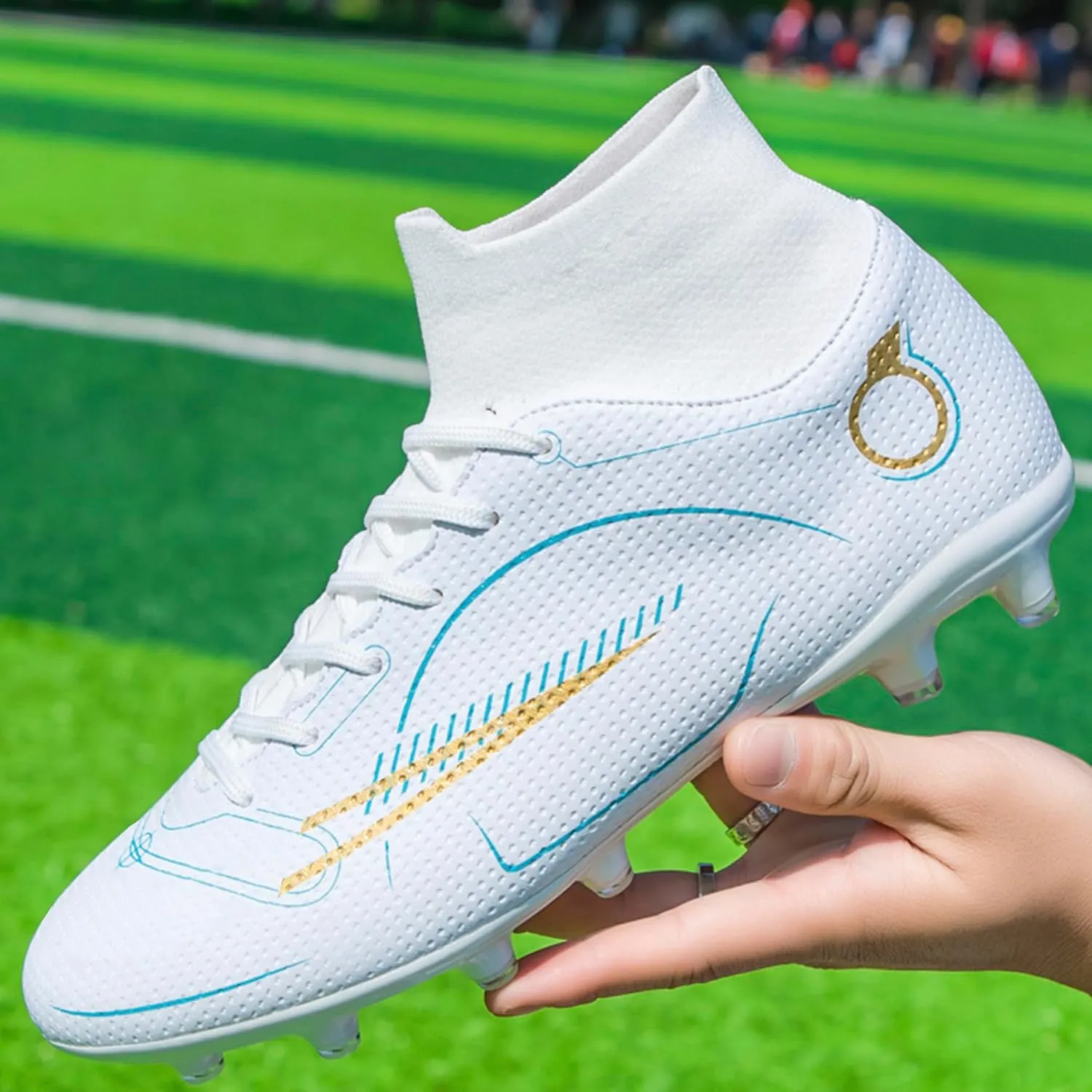 Men's Soccer Shoes Football Cleats High-Tops Lace-Up Non-Slip Spikes AG/FG