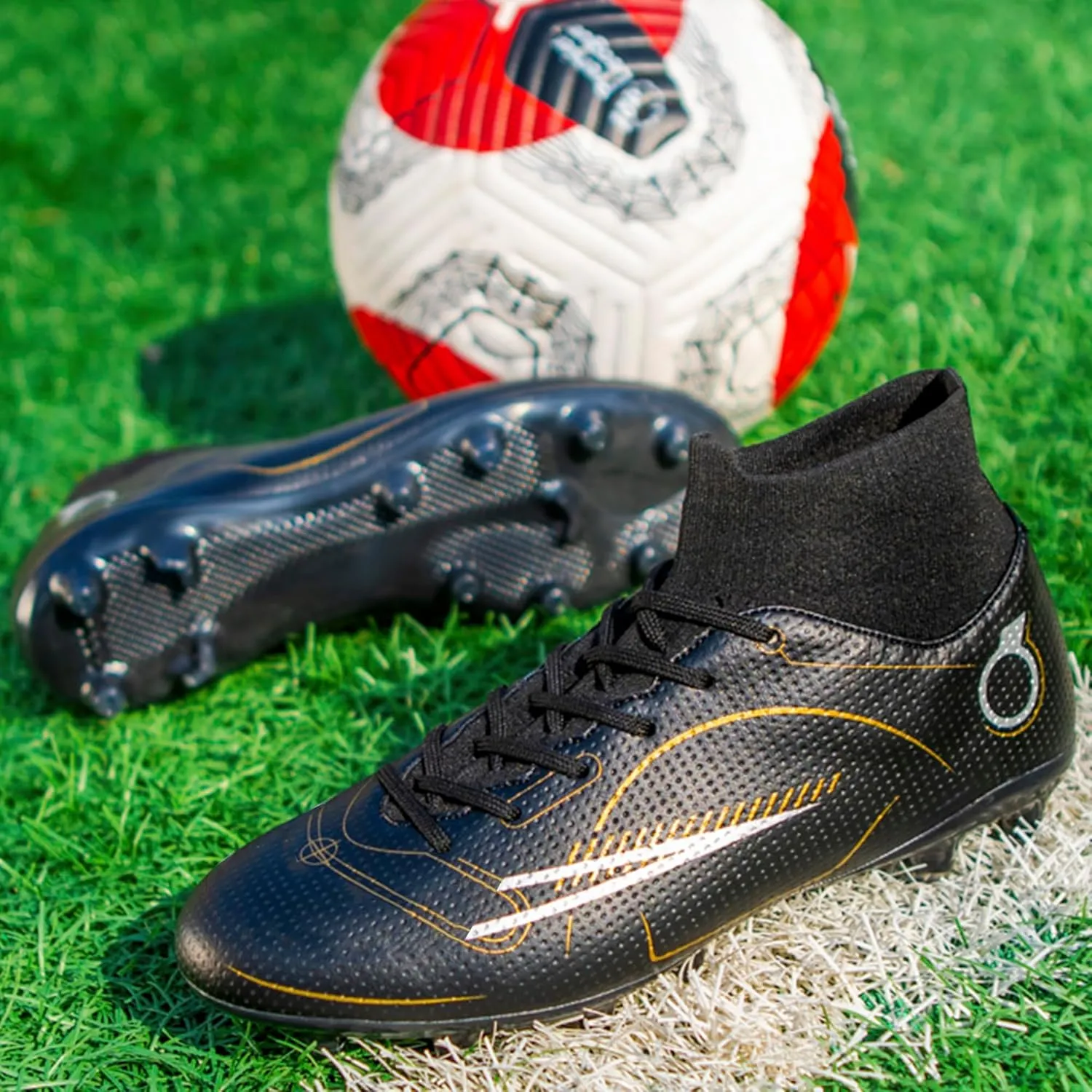 Men's Soccer Shoes Football Cleats High-Tops Lace-Up Non-Slip Spikes AG/FG