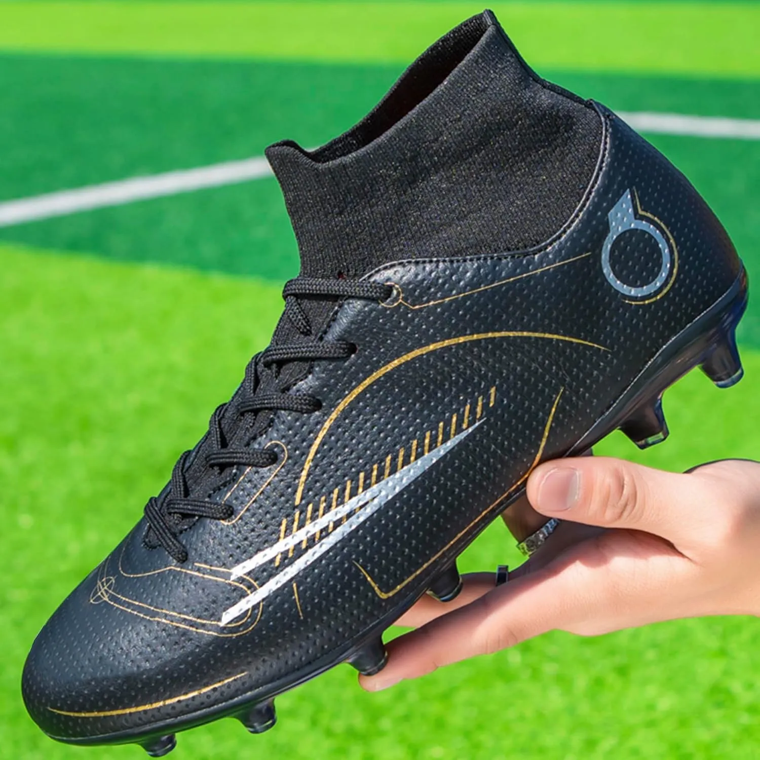 Men's Soccer Shoes Football Cleats High-Tops Lace-Up Non-Slip Spikes AG/FG