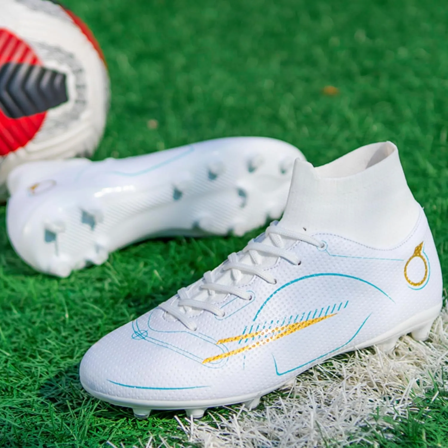 Men's Soccer Shoes Football Cleats High-Tops Lace-Up Non-Slip Spikes AG/FG