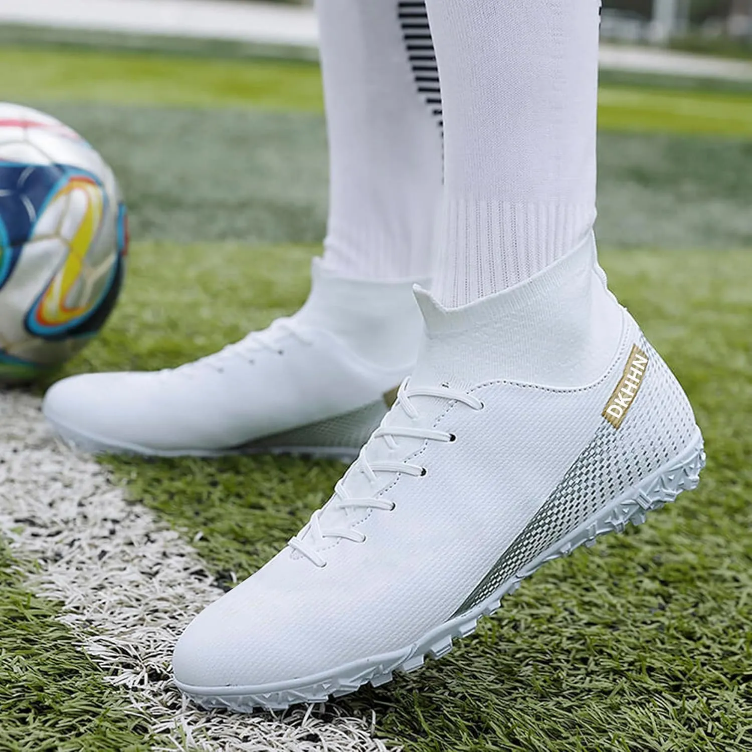 Men's Soccer Shoes Football Cleats High-Tops Lace-Up Non-Slip Spikes AG/FG