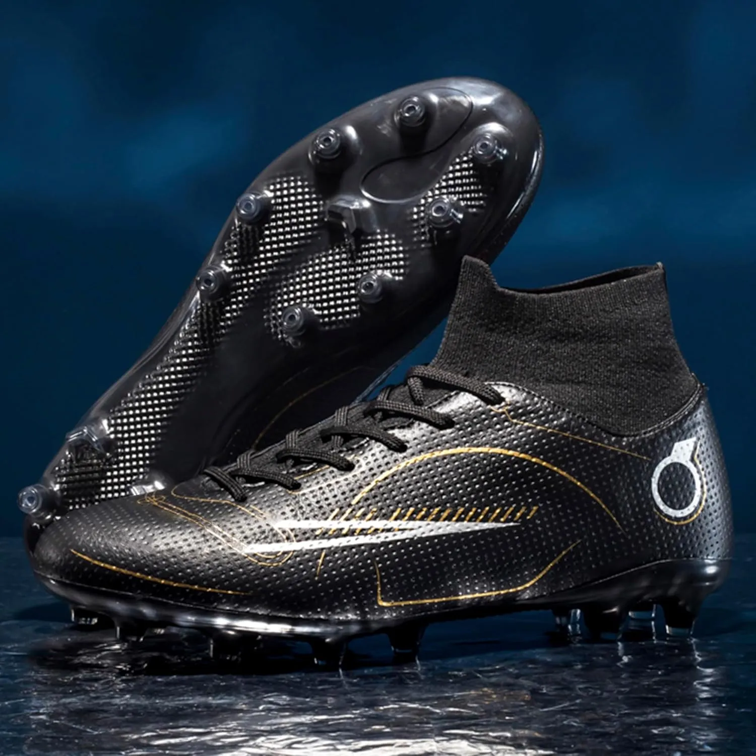 Men's Soccer Shoes Football Cleats High-Tops Lace-Up Non-Slip Spikes AG/FG