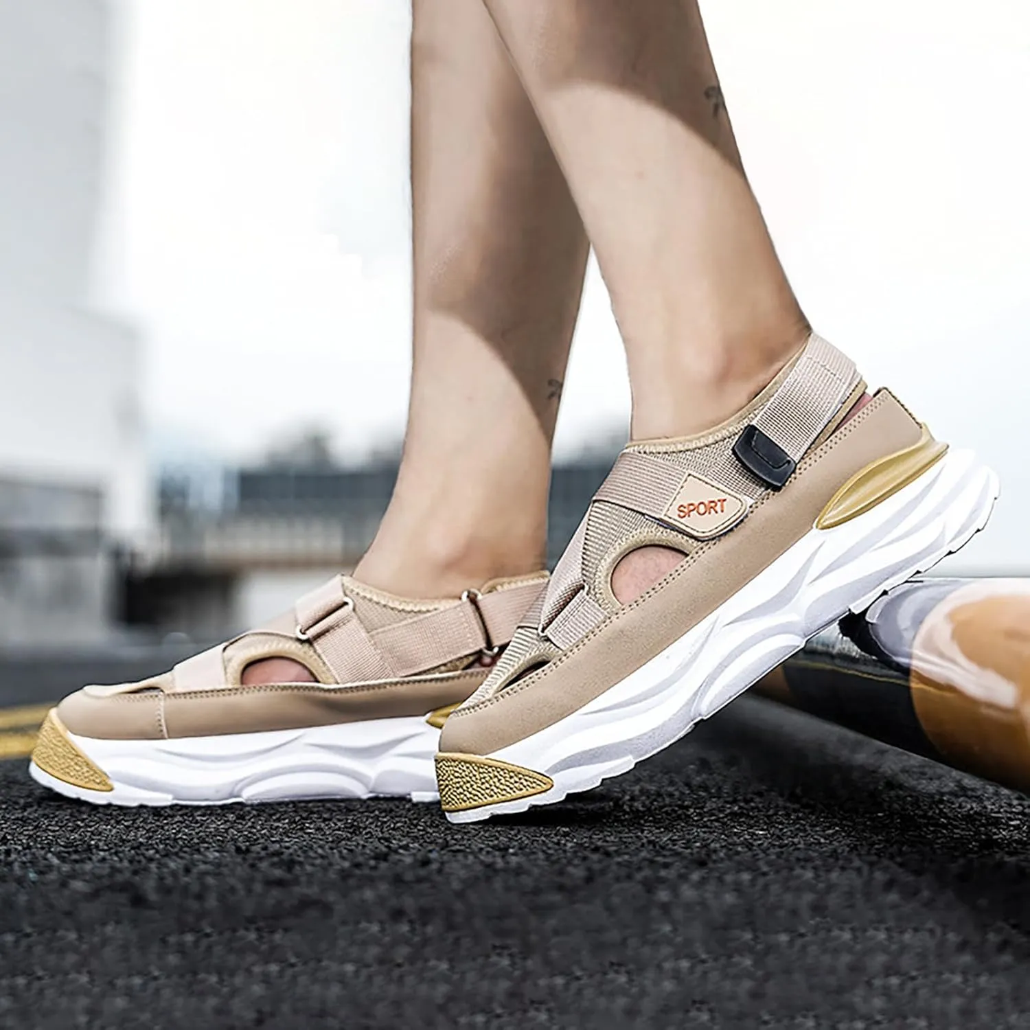 Men's Sport Sandals Non Slip Close Toe with Adjustable Strap for Summer Walking Men's Hiking Sandals with Arch Support