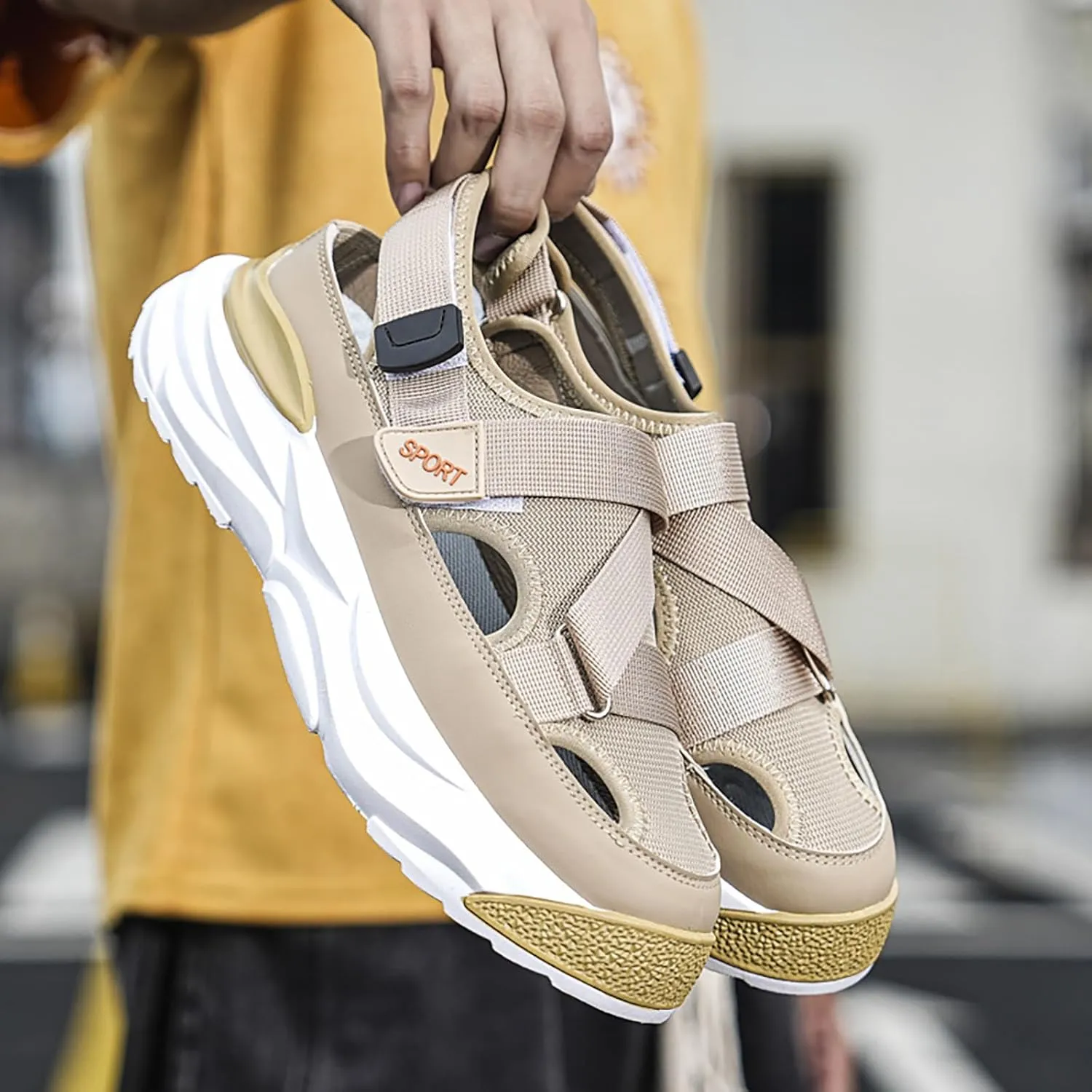 Men's Sport Sandals Non Slip Close Toe with Adjustable Strap for Summer Walking Men's Hiking Sandals with Arch Support