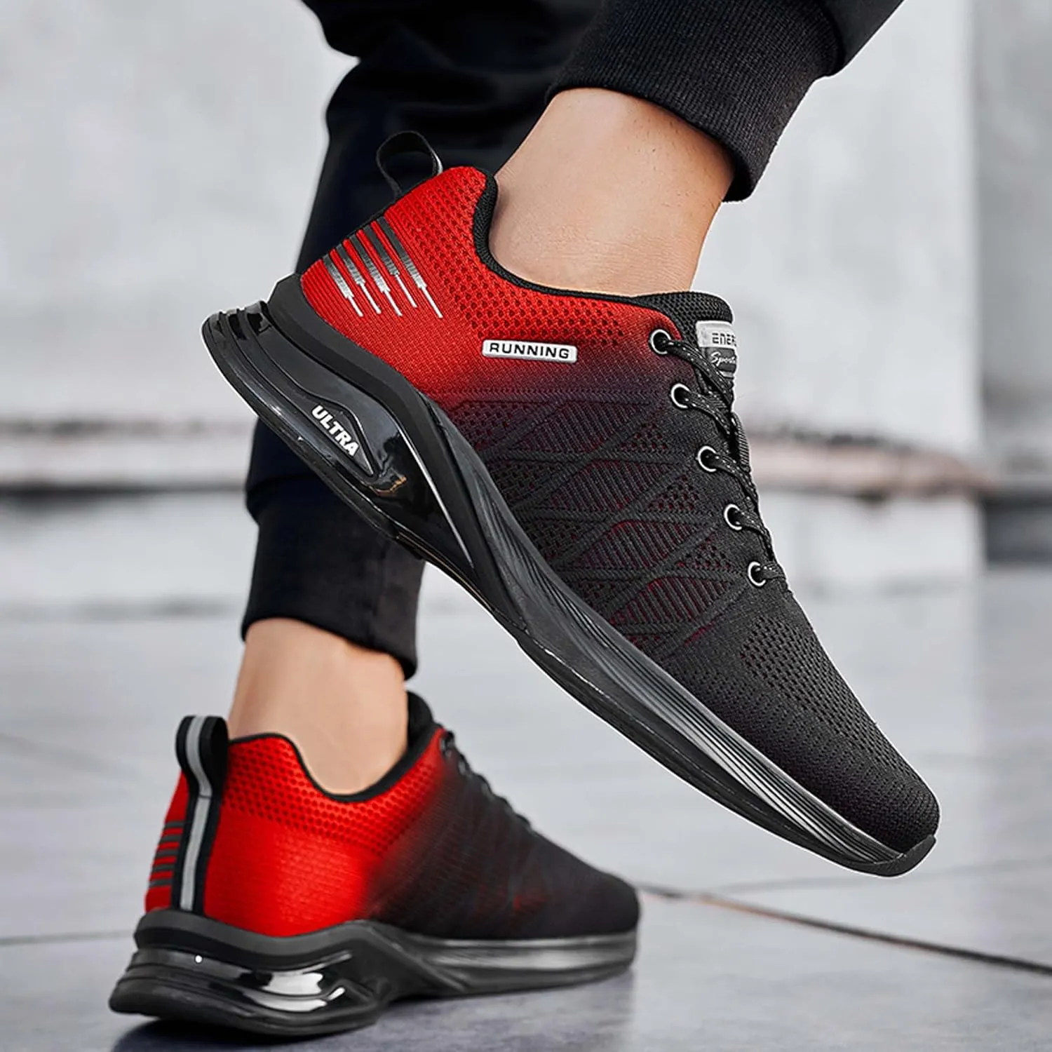 Men's Sports Running Shoes Fashion Sneakers Non-Slip Breathable Road Jogging Shoes Indoor Outdoor Fitness Running Trainers Outdoor Mesh Sports Tennis Shoes