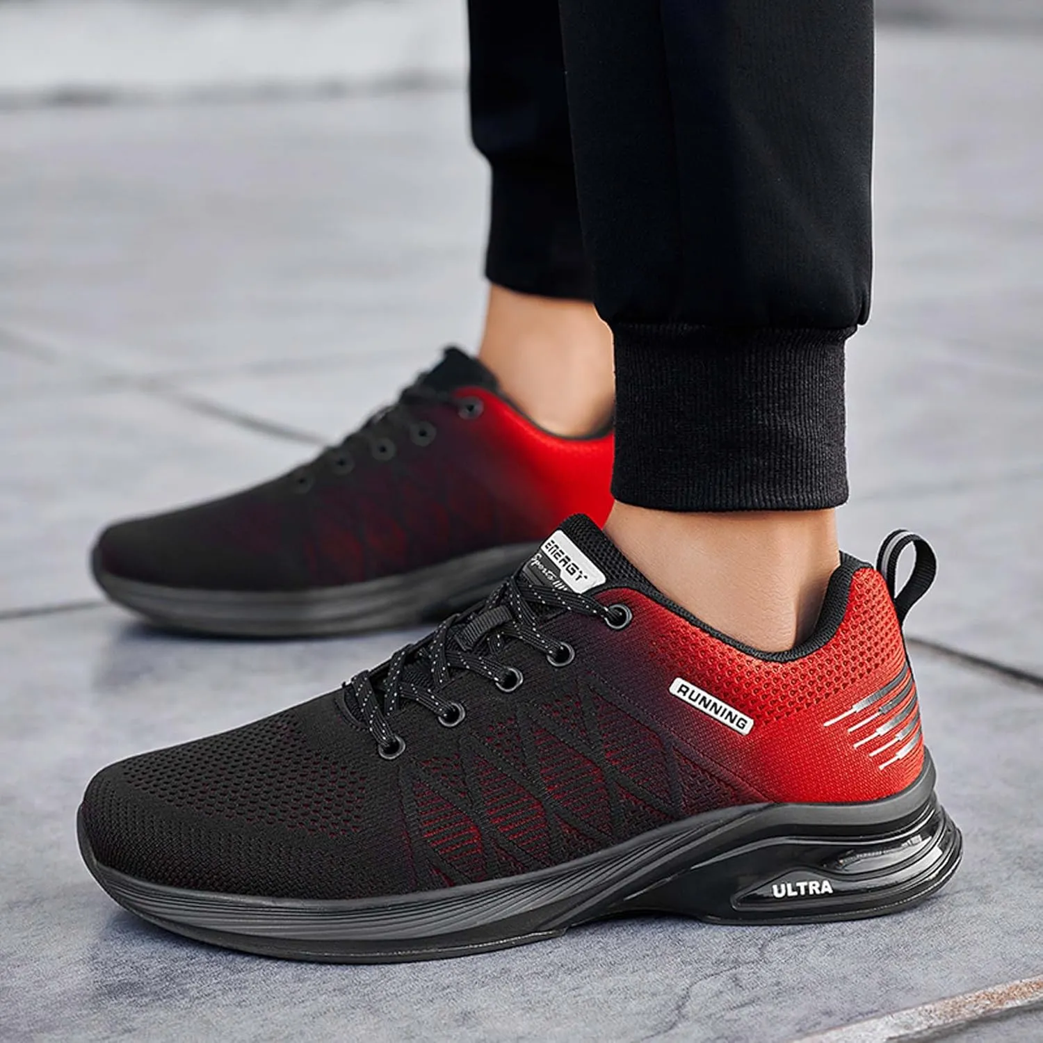 Men's Sports Running Shoes Fashion Sneakers Non-Slip Breathable Road Jogging Shoes Indoor Outdoor Fitness Running Trainers Outdoor Mesh Sports Tennis Shoes