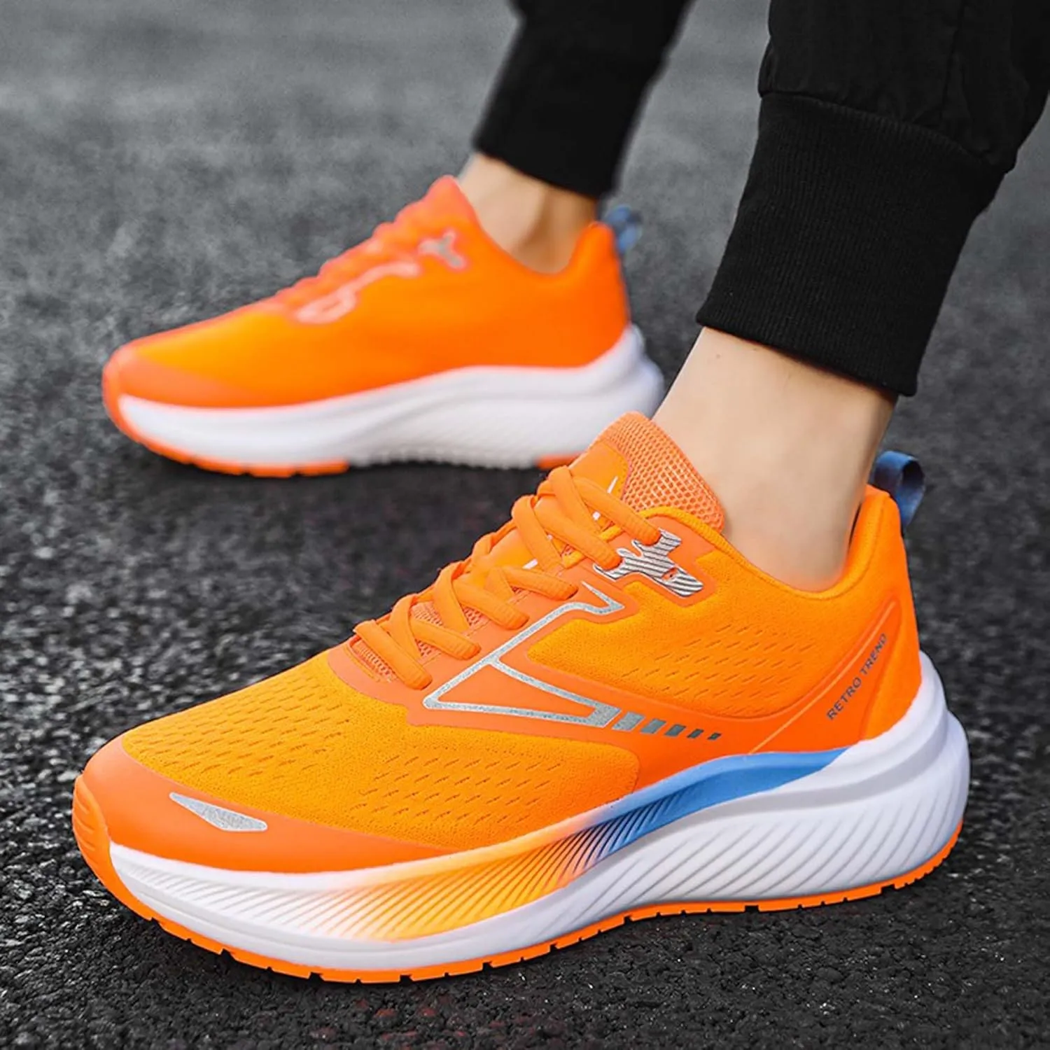 Men's Sports Running Shoes Fashion Sneakers Summer Breathable Mesh Walking Road Jogging Shoes Ladies Lace Up Lightweight Casual Walking Sneakers