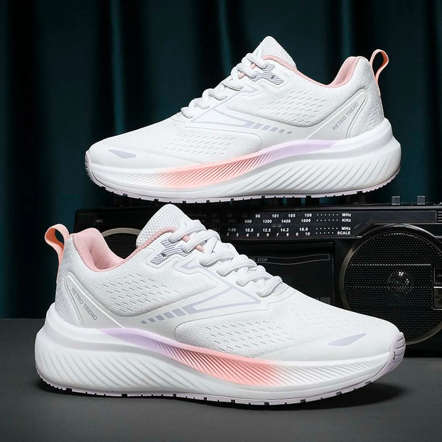 Men's Sports Running Shoes Fashion Sneakers Summer Breathable Mesh Walking Road Jogging Shoes Ladies Lace Up Lightweight Casual Walking Sneakers