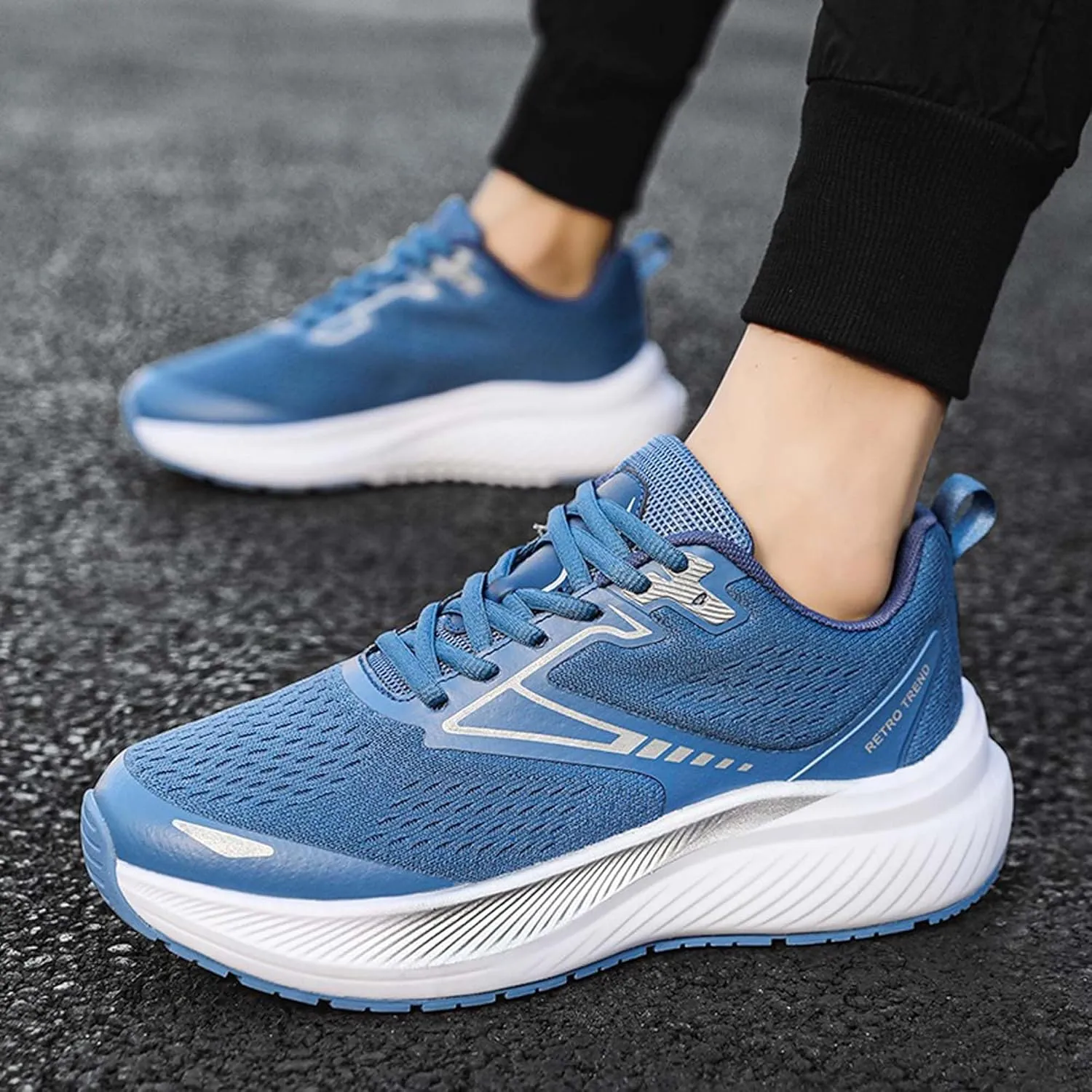 Men's Sports Running Shoes Fashion Sneakers Summer Breathable Mesh Walking Road Jogging Shoes Ladies Lace Up Lightweight Casual Walking Sneakers