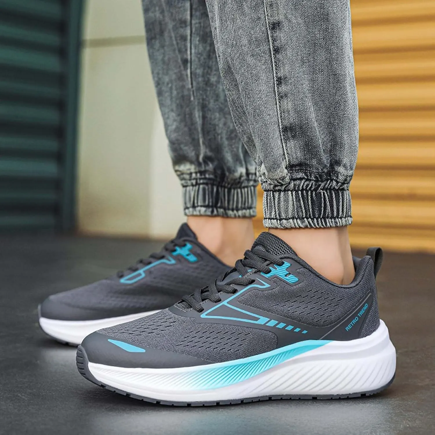 Men's Sports Running Shoes Fashion Sneakers Summer Breathable Mesh Walking Road Jogging Shoes Ladies Lace Up Lightweight Casual Walking Sneakers