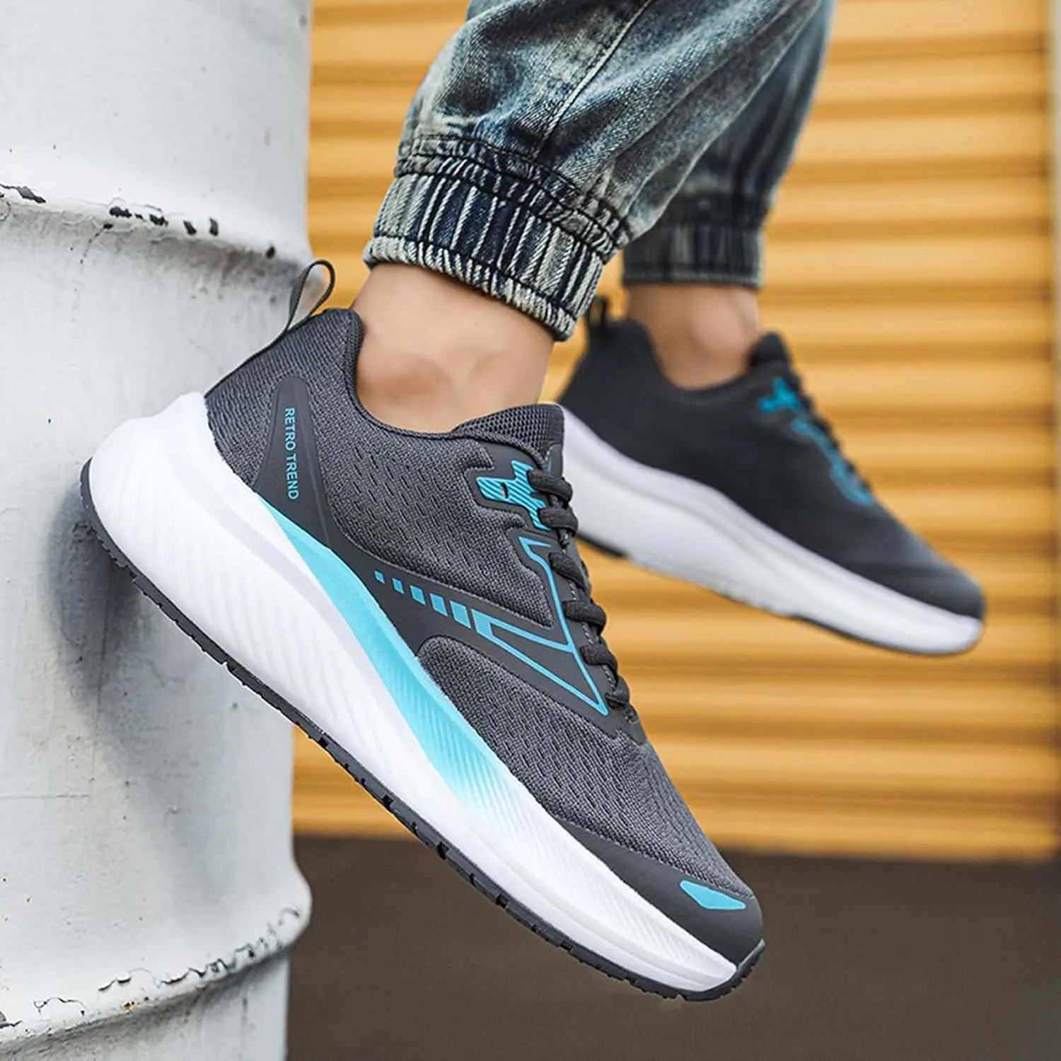 Men's Sports Running Shoes Fashion Sneakers Summer Breathable Mesh Walking Road Jogging Shoes Ladies Lace Up Lightweight Casual Walking Sneakers