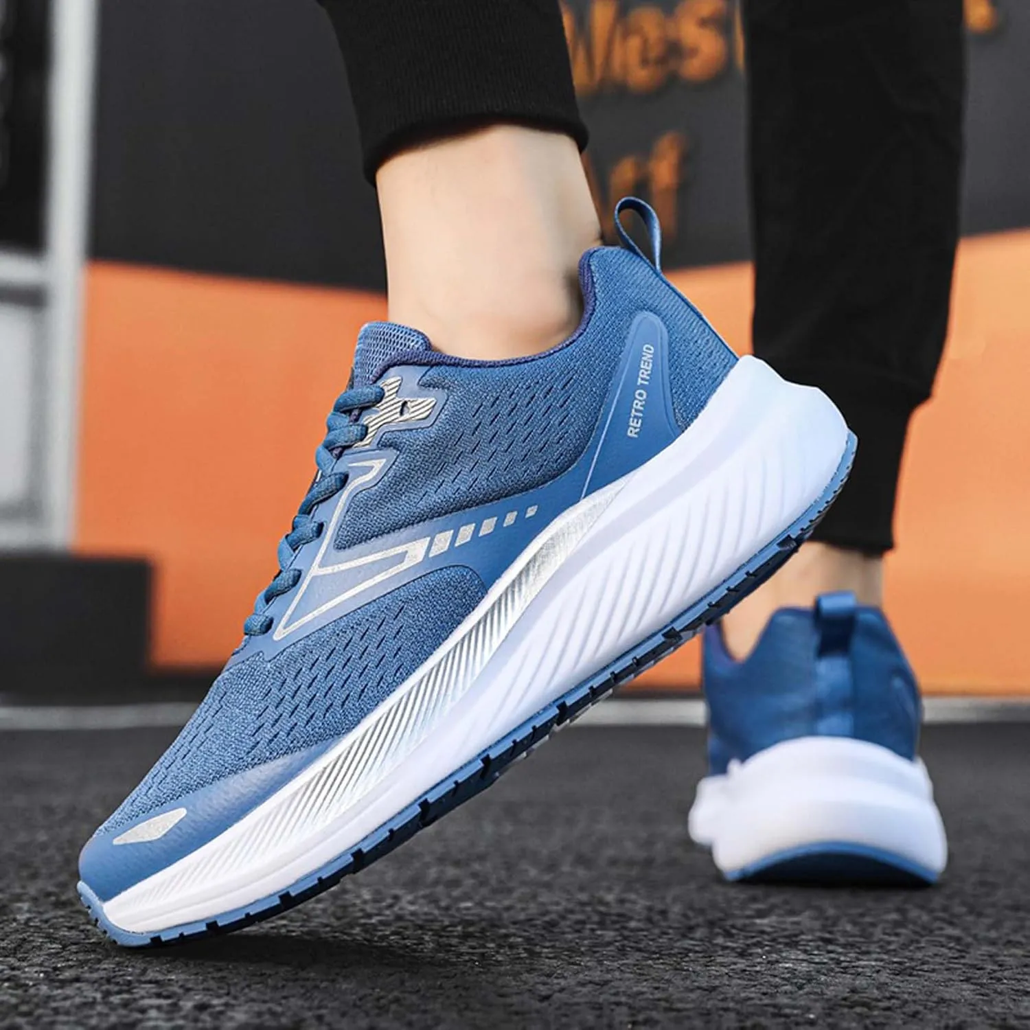 Men's Sports Running Shoes Fashion Sneakers Summer Breathable Mesh Walking Road Jogging Shoes Ladies Lace Up Lightweight Casual Walking Sneakers