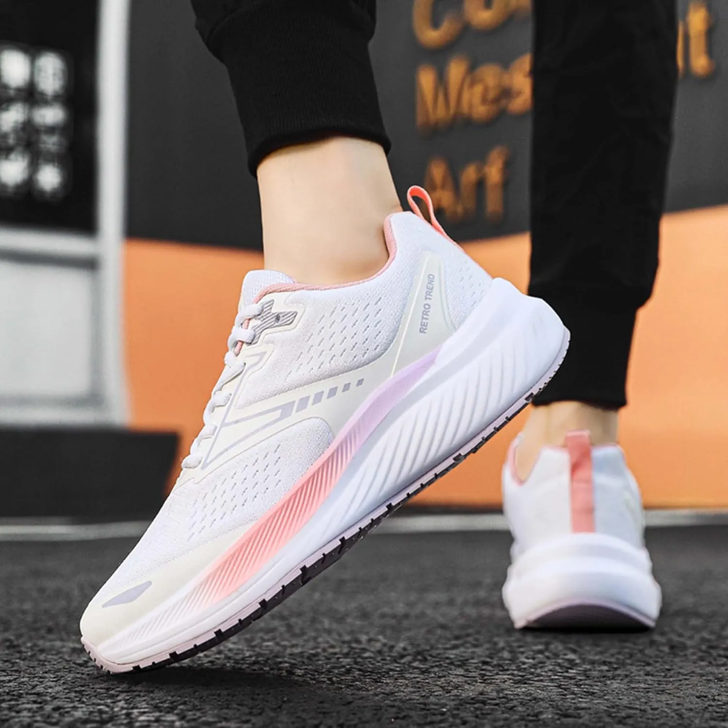 Men's Sports Running Shoes Fashion Sneakers Summer Breathable Mesh Walking Road Jogging Shoes Ladies Lace Up Lightweight Casual Walking Sneakers